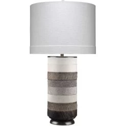 Winslow 33 Inch 150.00 Watt White / Light Grey / Dark Grey Hide Table Lamp Portable Light