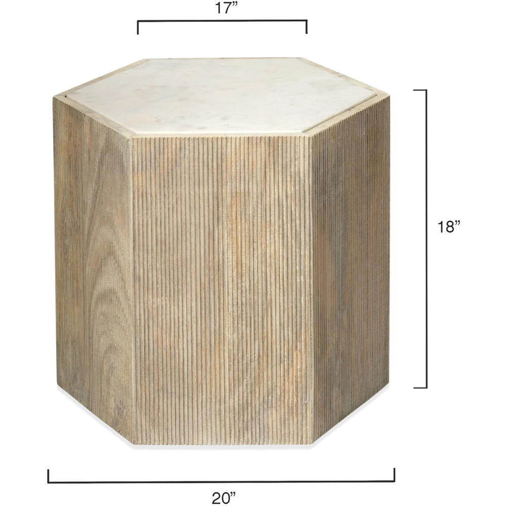 Argan 20 X 18 Inch Natural Wood & White Marble Table, Hexagon 3 Argan 20 X 18 Inch Natural Wood & White Marble Table, Hexagon - Image 3