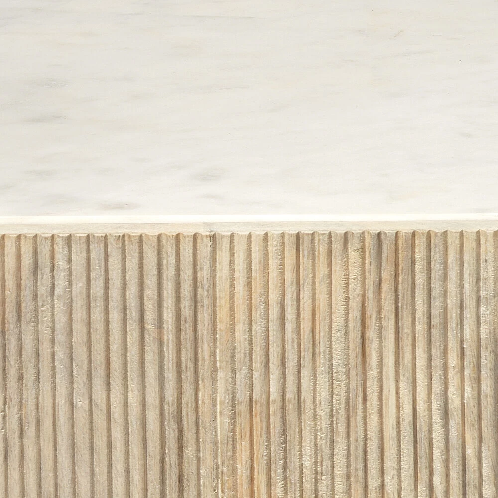 Argan 20 X 18 Inch Natural Wood & White Marble Table, Hexagon 4 Argan 20 X 18 Inch Natural Wood & White Marble Table, Hexagon - Image 4