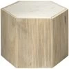 Argan 20 X 17 Inch Natural Wood & White Marble Table, Hexagon