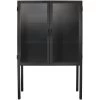Chauncey Wide Black Iron & Clear Glass Curio Bar Cabinet