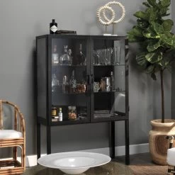 Chauncey Wide Black Iron & Clear Glass Curio Bar Cabinet -Jamie Young Co Shop 20chau cabbk 8