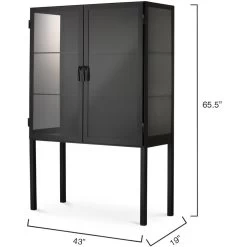 Chauncey Wide Black Iron & Clear Glass Curio Bar Cabinet -Jamie Young Co Shop 20chau cabbk 8203
