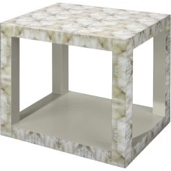 Fragment 26 X 24 Inch Light Grey & Beige Faux Horn W/ Light Grey Lacquer Side Table