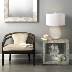 Fragment 26 X 24 Inch Light Grey & Beige Faux Horn W/ Light Grey Lacquer Side Table -Jamie Young Co Shop 20frag stgr 4