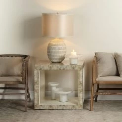 Fragment 26 X 24 Inch Light Grey & Beige Faux Horn W/ Light Grey Lacquer Side Table -Jamie Young Co Shop 20frag stgr 5