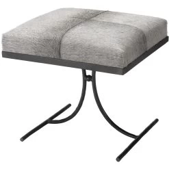 Kai 18 Inch Grey Hide & Black Hand Forged Iron Stool