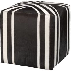 Nantucket Criss Cross 16 Inch Espresso Hide W/ White Hide Stripes Ottoman