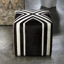 Nantucket Criss Cross 16 Inch Espresso Hide W/ White Hide Stripes Ottoman -Jamie Young Co Shop 20nant otes 2