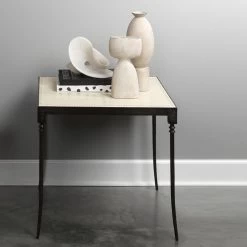 Nevado 26 X 26 Inch Off White Leather & Black Forged Iron Side Table -Jamie Young Co Shop 20neva stow 1