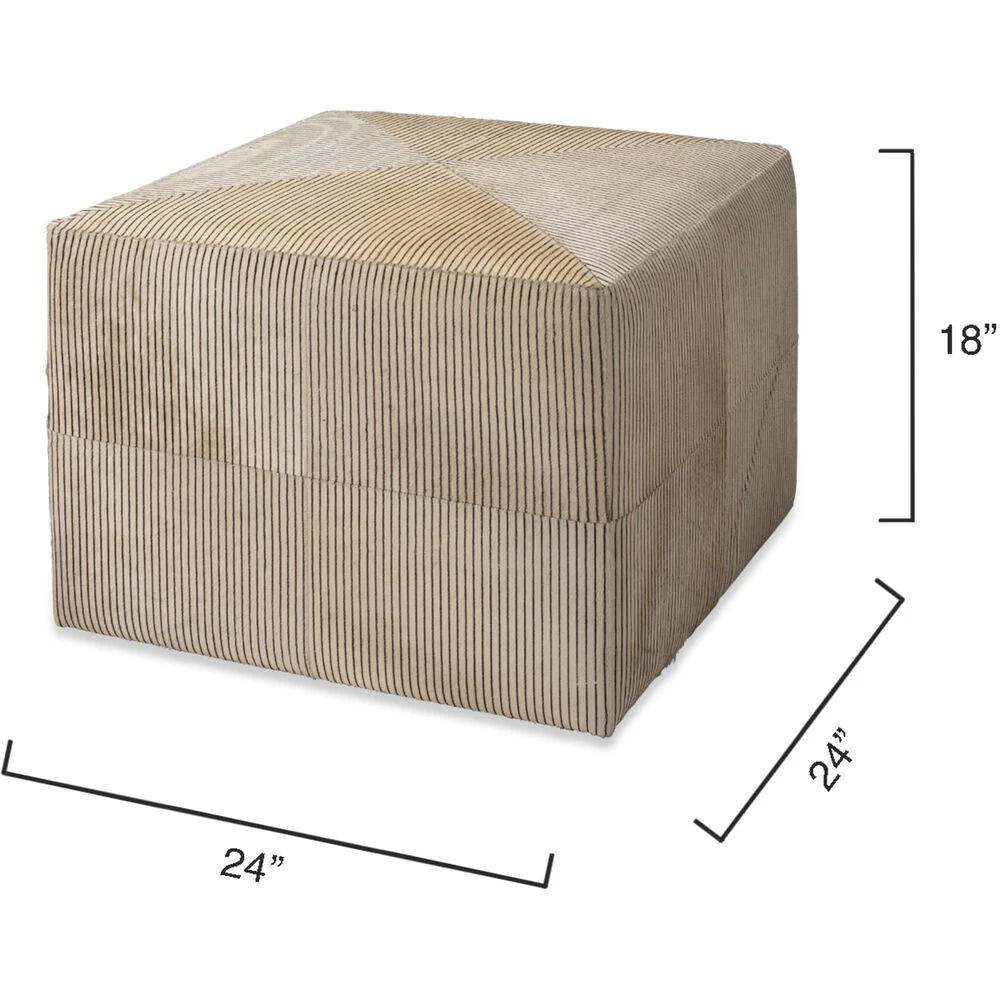 Pinstriped 18 Inch Black & Cream Hide Ottoman 3 Pinstriped 18 Inch Black & Cream Hide Ottoman - Image 3