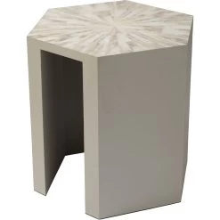 Radiant 21 X 20 Inch Light Grey & Beige Faux Horn W/ Light Grey Lacquer Side Table