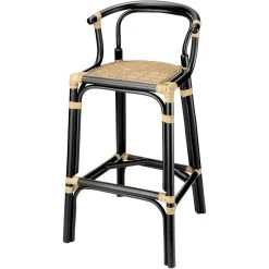 Saltwater 39 Inch Black & Natural Rattan Barstool