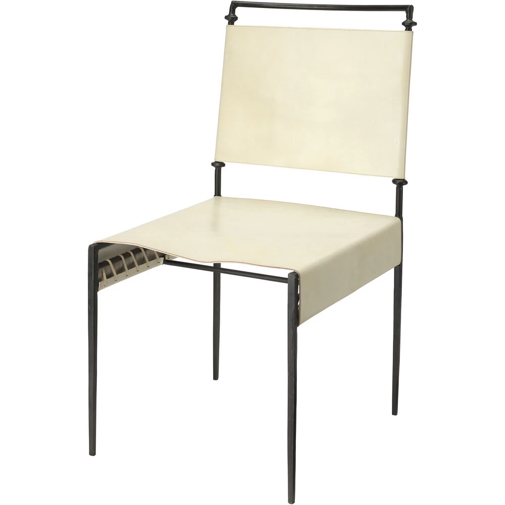Sweetwater Off White Leather & Black Forged Iron Dining Chair 1 Sweetwater Off White Leather & Black Forged Iron Dining Chair
