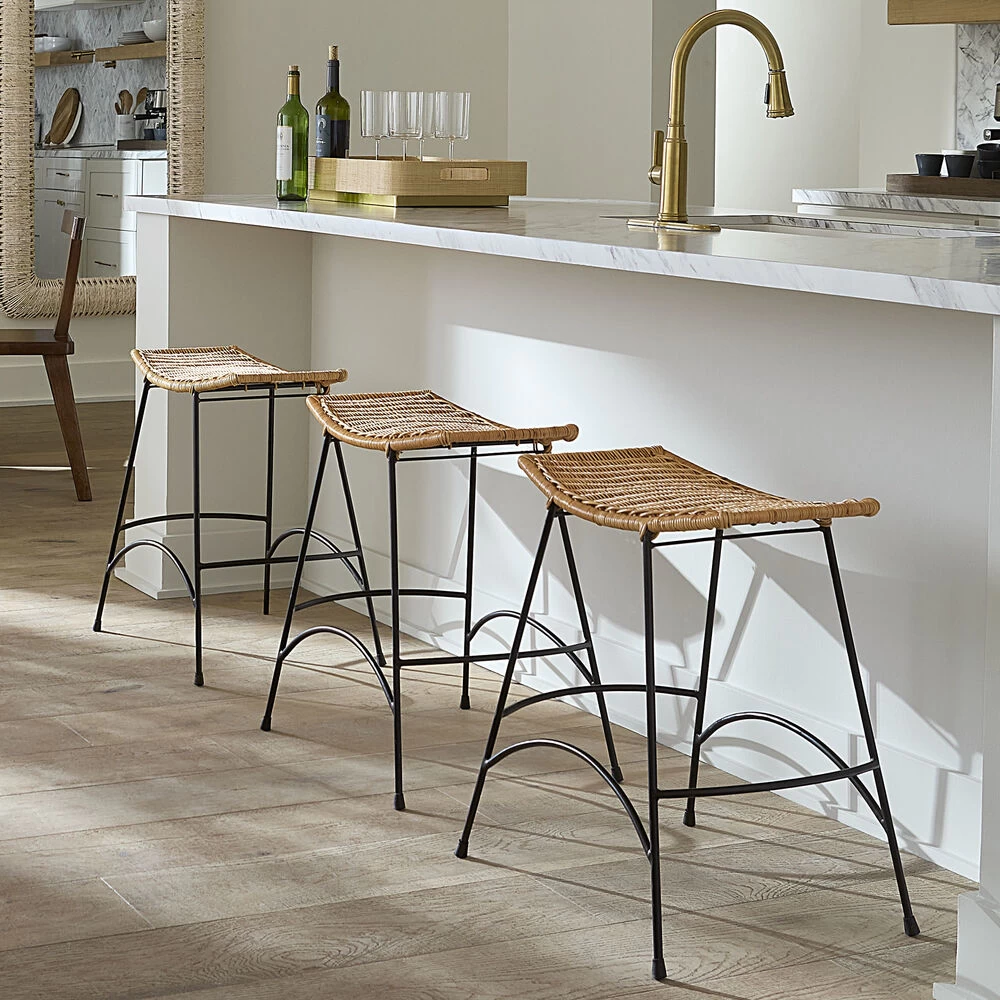 Wing 24 Inch Natural Rattan & Black Steel Counter Stool 2 Wing 24 Inch Natural Rattan & Black Steel Counter Stool - Image 2