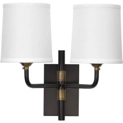 Lawton 2 Light 13 Inch Oil Rubbed Bronze W/ Antique Brass Accents Double Arm Wall Sconce Wall Light