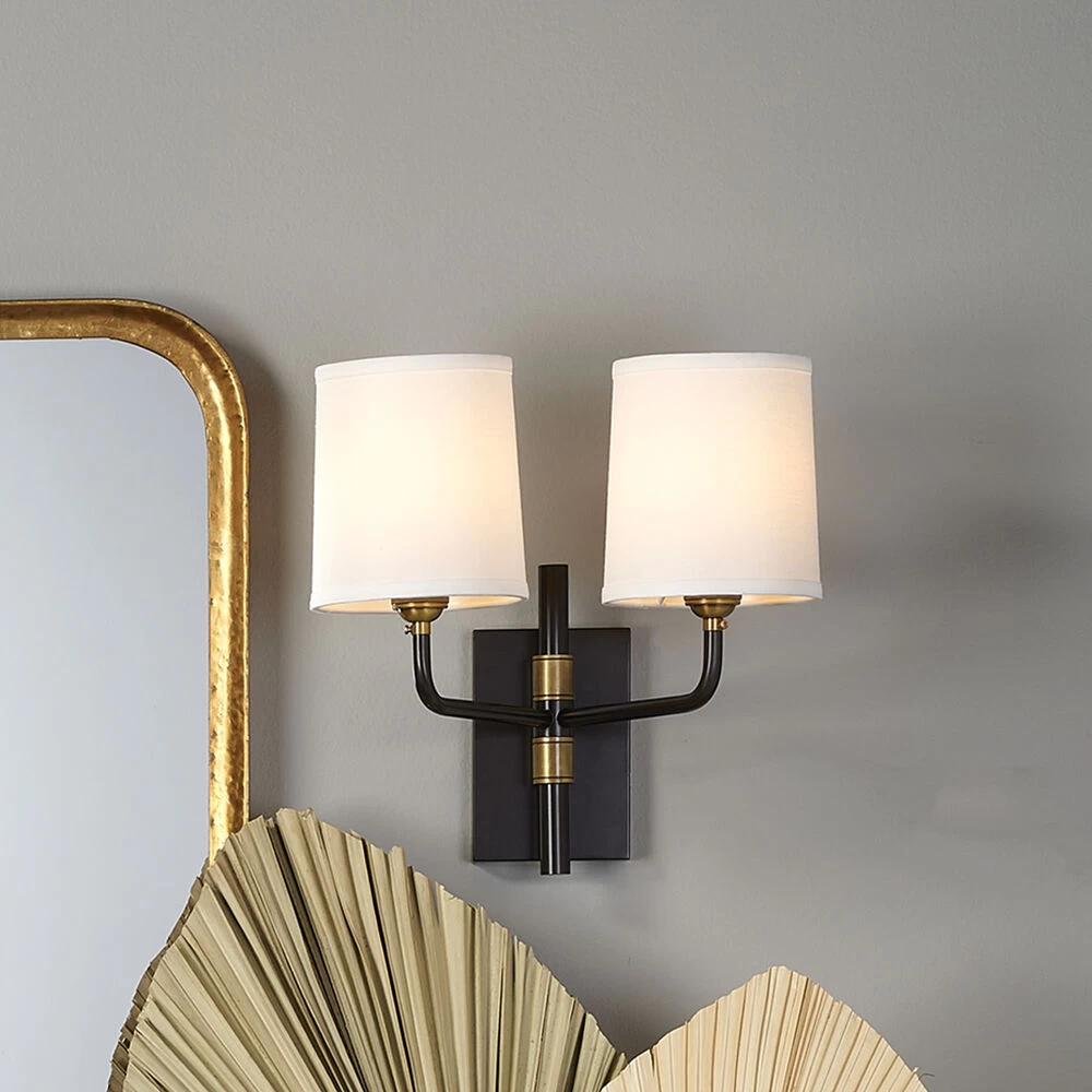 Lawton 2 Light 13 Inch Oil Rubbed Bronze W/ Antique Brass Accents Double Arm Wall Sconce Wall Light 2 Lawton 2 Light 13 Inch Oil Rubbed Bronze W/ Antique Brass Accents Double Arm Wall Sconce Wall Light - Image 2