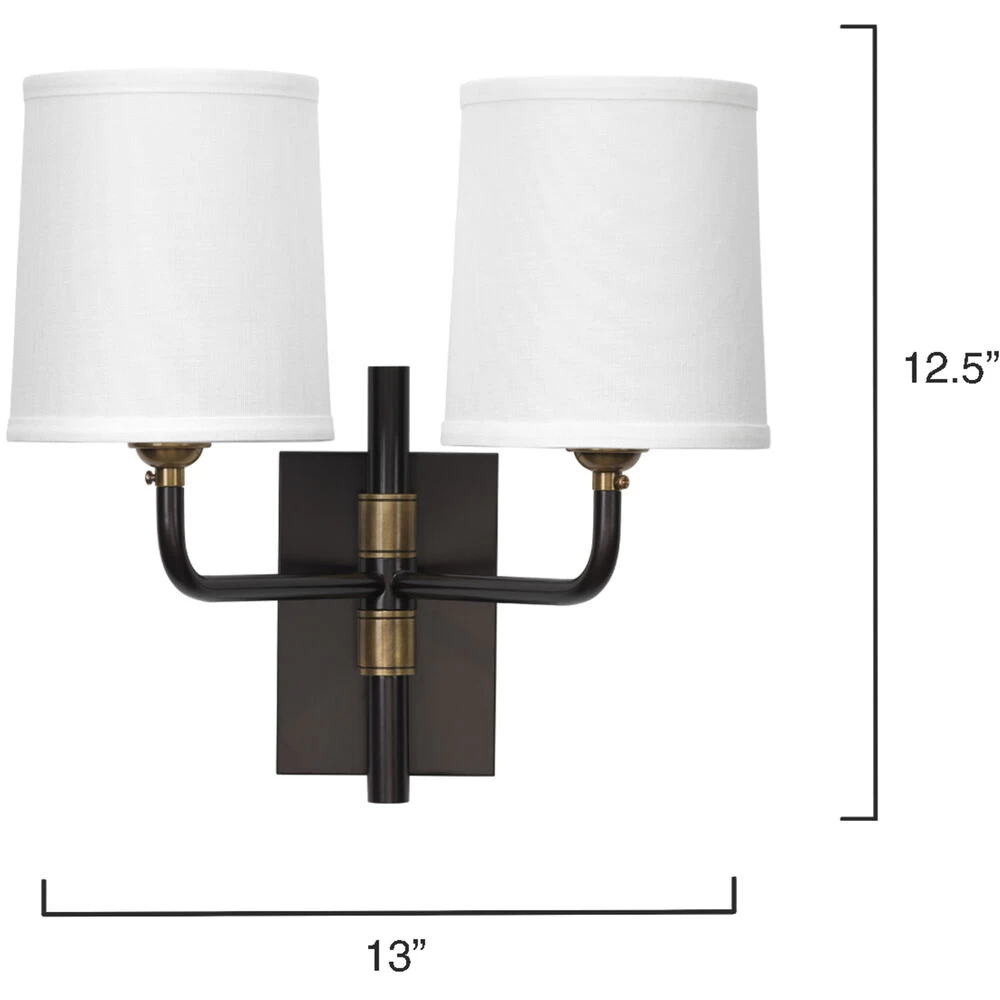 Lawton 2 Light 13 Inch Oil Rubbed Bronze W/ Antique Brass Accents Double Arm Wall Sconce Wall Light 3 Lawton 2 Light 13 Inch Oil Rubbed Bronze W/ Antique Brass Accents Double Arm Wall Sconce Wall Light - Image 3