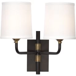 Lawton 2 Light 13 Inch Oil Rubbed Bronze W/ Antique Brass Accents Double Arm Wall Sconce Wall Light 12 Lawton 2 Light 13 Inch Oil Rubbed Bronze W/ Antique Brass Accents Double Arm Wall Sconce Wall Light -Jamie Young Co Shop 4lawt dbob 4