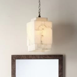 Borealis 1 Light 9 Inch Alabaster Pendant Ceiling Light, Cube -Jamie Young Co Shop 5borcub pewh 1