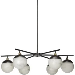 Metro 6 Light 40 Inch Faux White Alabaster And Oil Rubbed Bronze Chandelier Ceiling Light, Antique Brass Accents