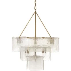 Perignon 24 Light 25 Inch Melted Ice Glass & Antique Brass Three Tier Chandelier Ceiling Light