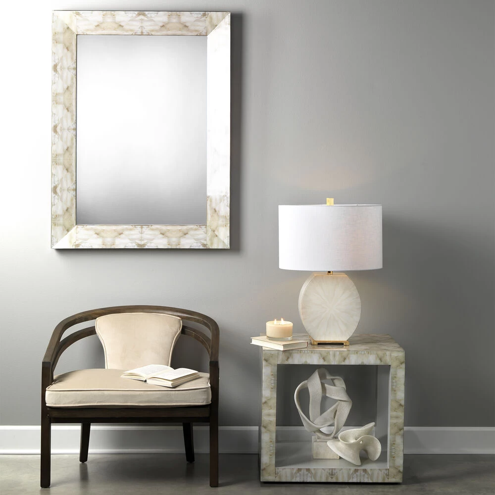Fragment 48 X 36 Inch Light Grey & Beige Faux Horn Mirror 2 Fragment 48 X 36 Inch Light Grey & Beige Faux Horn Mirror - Image 2
