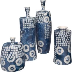 Block Print 12 X 4.75 Inch Vases, Set Of 4