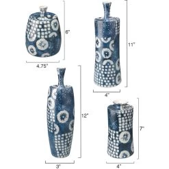 Block Print 12 X 4.75 Inch Vases, Set Of 4 -Jamie Young Co Shop 7bloc vabl 2