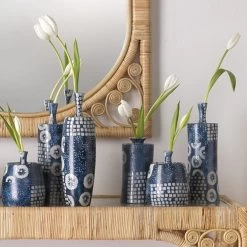 Block Print 12 X 4.75 Inch Vases, Set Of 4 -Jamie Young Co Shop 7bloc vabl 5