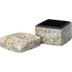 Ink Blot Curved 8 X 8 Inch Grey & Cream Lacquer Box -Jamie Young Co Shop 7ink cubxgr 1