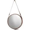 Round 16 X 16 Inch Brown Leather Wall Mirror