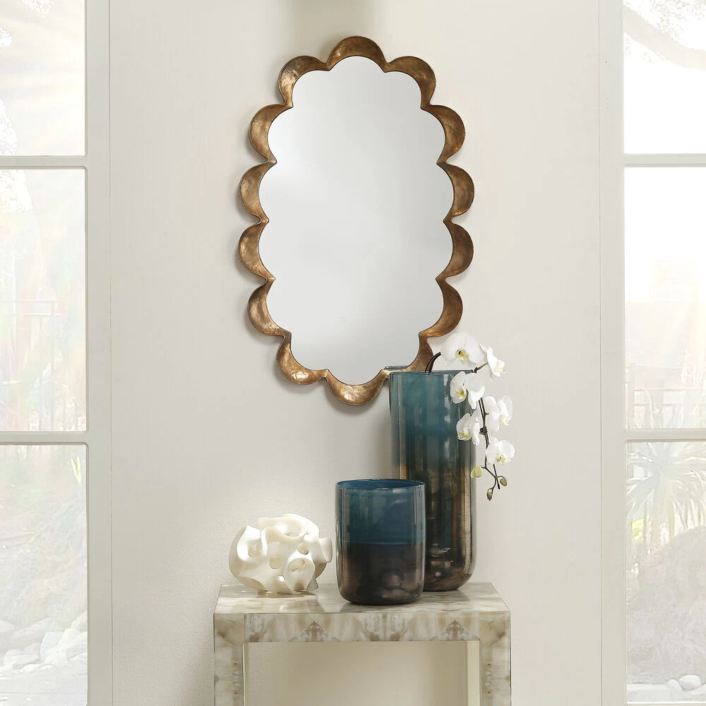 Scalloped 36 X 23 Inch Antique Brass Mirror 2 Scalloped 36 X 23 Inch Antique Brass Mirror - Image 2