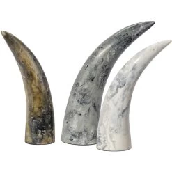 Varigated Horn Swirled Cream And Black And Grey Resin Decorative Objects, Set Of 3