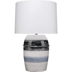 Horizon Striped 32 Inch 150.00 Watt Grey / Black / White Ceramic Table Lamp Portable Light