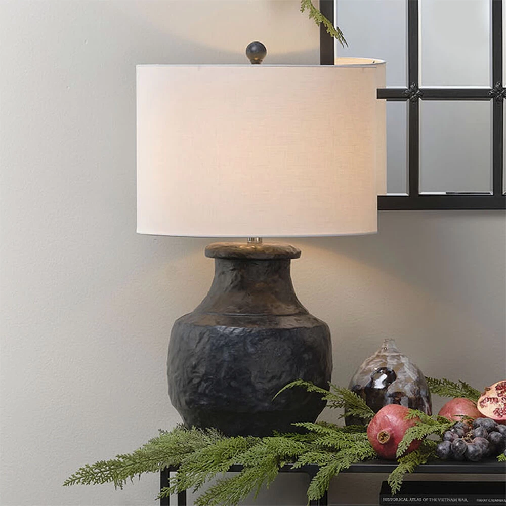 Masonry 27.5 Inch 150.00 Watt Textured Charcoal Plaster Table Lamp Portable Light 2 Masonry 27.5 Inch 150.00 Watt Textured Charcoal Plaster Table Lamp Portable Light - Image 2