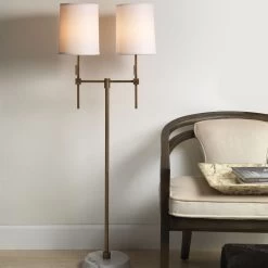 Minerva 52 Inch 40.00 Watt Antique Brass & White Marble Twin Shade Floor Lamp Portable Light -Jamie Young Co Shop 9mine flab 16