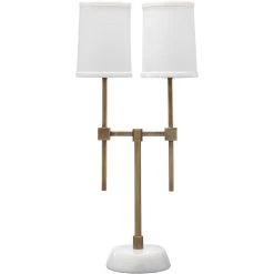 Minerva 10 Inch 25.00 Watt Antique Brass & White Twin Shade Console Lamp Portable Light